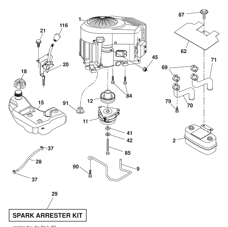 Engine / Fuel Tank Diagram and Parts List for 2348LS (96043006400)(2008-11) Husqvarna Lawn Mower