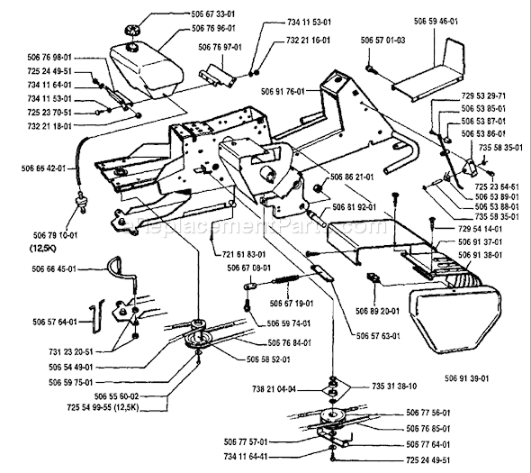 Page F Diagram and Parts List for RIDER97012 1994-03 Husqvarna Lawn Tractor