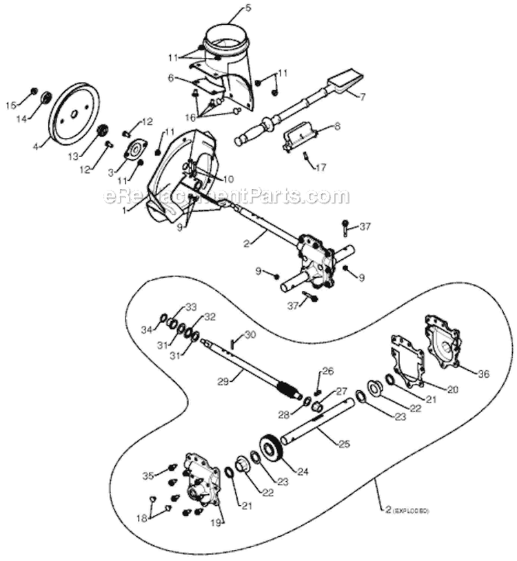 Auger Housing Impeller Diagram and Parts List for 5524ST 96191001605 - 2009-08 Husqvarna Snow Blower
