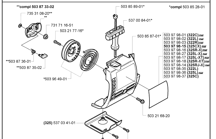 Engine 1 Diagram and Parts List for 322C 2000-10 Husqvarna Brush Cutter