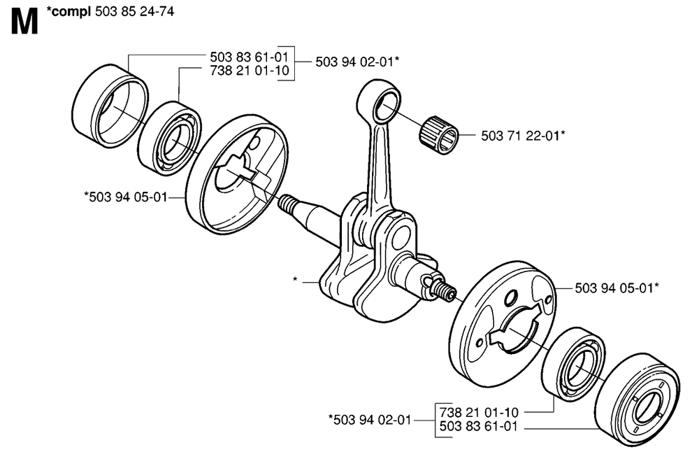 Crankshaft Diagram and Parts List for HA110 20050600001 - 20054000000 Husqvarna Trimmer