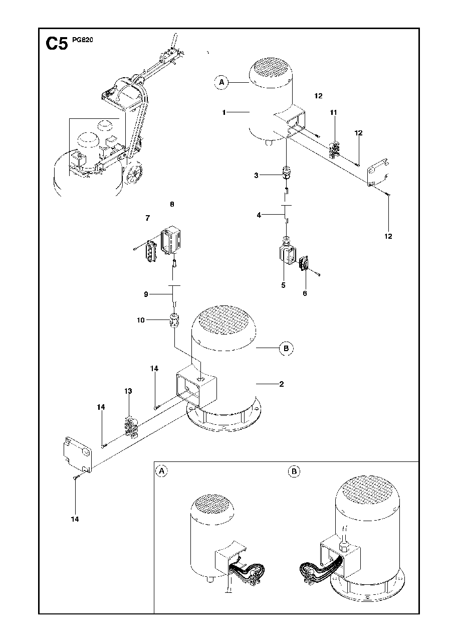 Electrical Diagram and Parts List for PG820 (0904-1 & Above)(2009-07) Husqvarna Sander Grinder