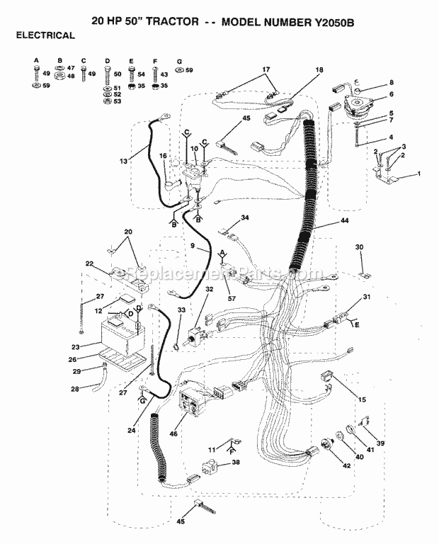 Electrical Diagram and Parts List for Y2050B 1993 Husqvarna Lawn Tractor