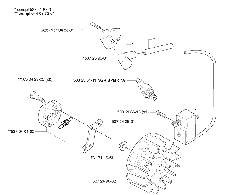 Ignition/ Flywheel Diagram and Parts List for HA850 2007-01 Husqvarna Hedge Trimmer