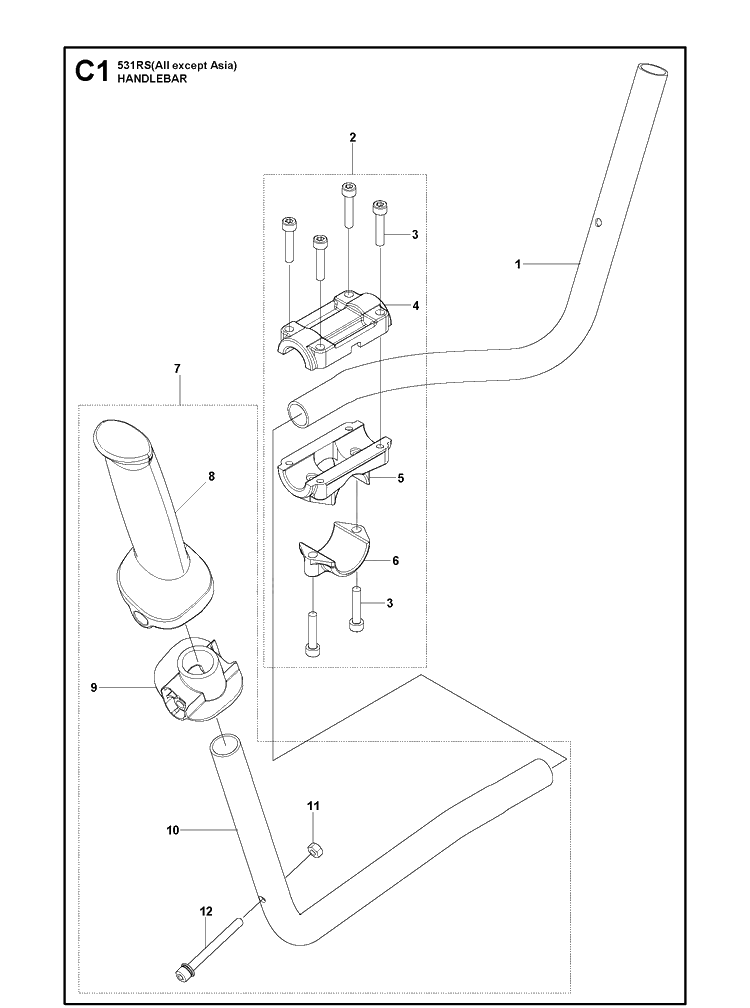 Handle 4 Diagram and Parts List for 531RS  Husqvarna Brush Cutter