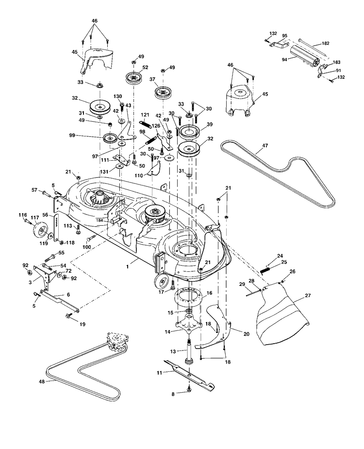 Mower Deck / Cutting Deck Diagram and Parts List for YTH2148-LO21H48B (954572035)(2005-01) Husqvarna Lawn Tractor
