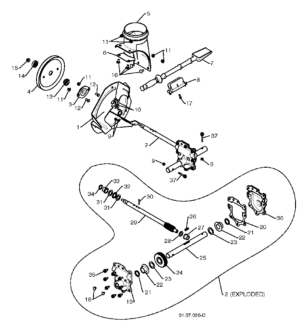 Auger Housing And Impeller Diagram and Parts List for 12527SB96193005600 2010-07 Husqvarna Snow Blower