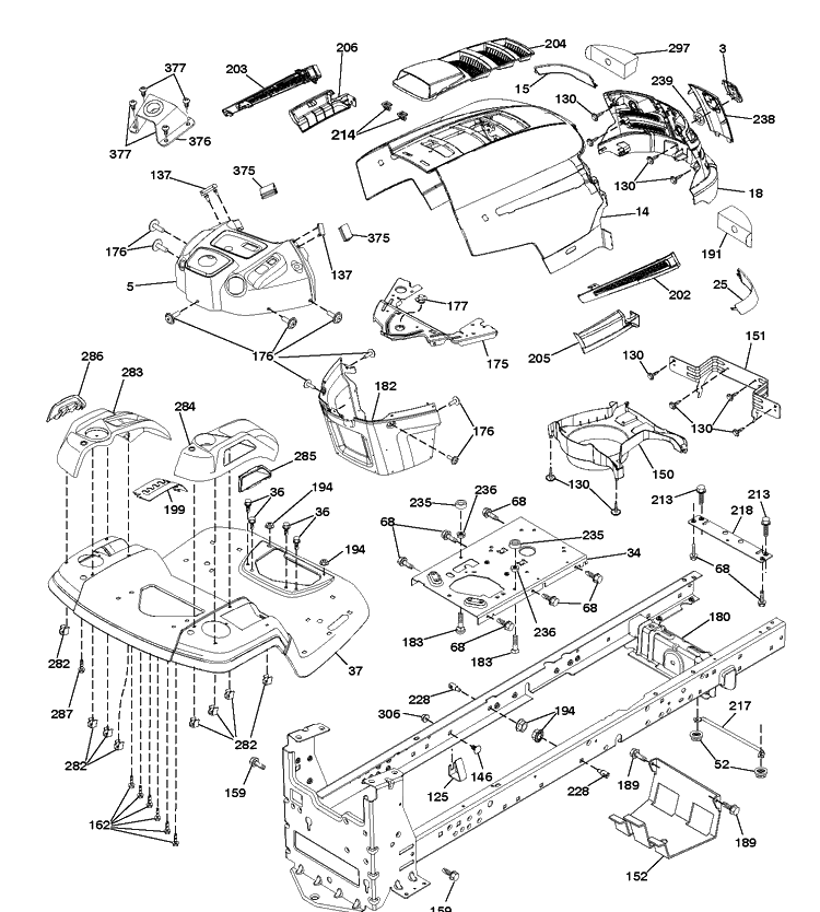Chassis And Enclosures Diagram and Parts List for LTH1842 (96041041200)(2017-08) Husqvarna Lawn Tractor