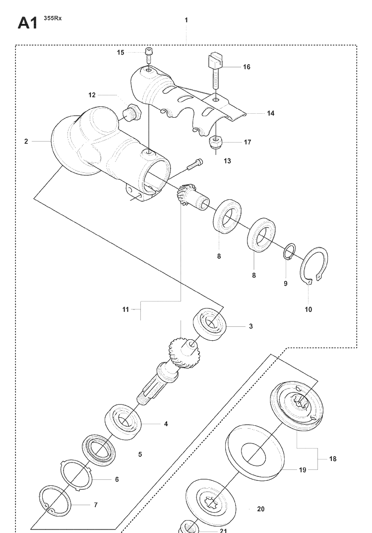 Bevel Gear 2 Diagram and Parts List for 355FXT 20073100001-20082700000 Husqvarna Brush Cutter