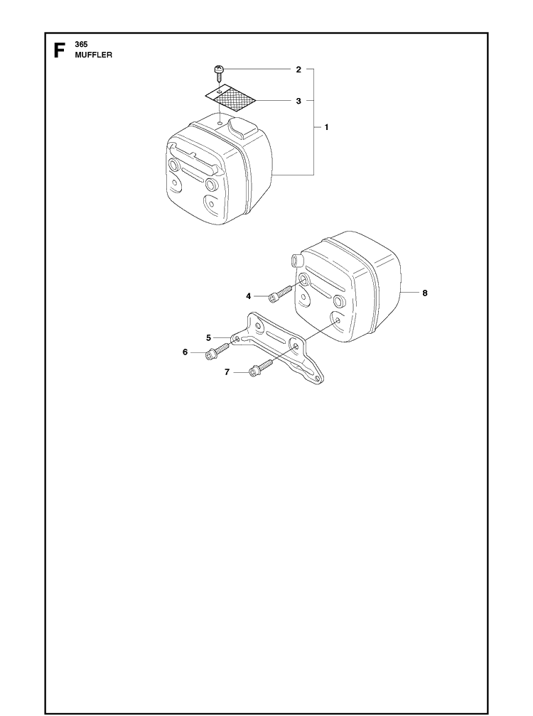 Muffler Diagram and Parts List for 365 20101800001-Current Husqvarna Chainsaw