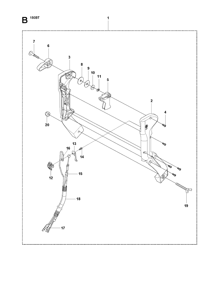 Handle And Controls Diagram and Parts List for 150BT 20094000001-Current Husqvarna Leaf Blower / Vacuum