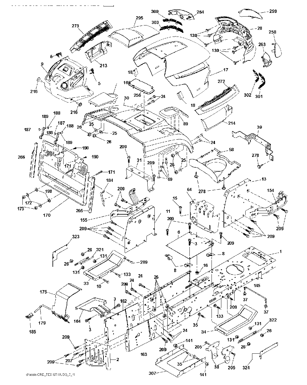 Chassis And Enclosures Diagram and Parts List for CTH150 (TWIN, 96061026100)(2010-01) Husqvarna Lawn Tractor