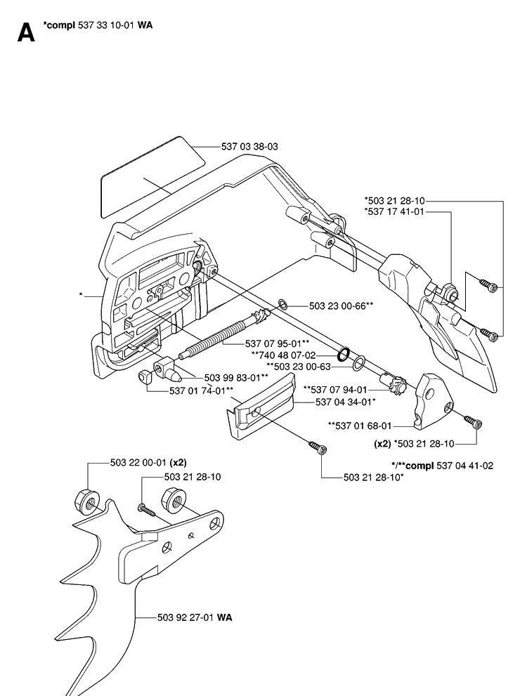 Clutch Cover Diagram and Parts List for 575XP 20070100001-Current Husqvarna Chainsaw