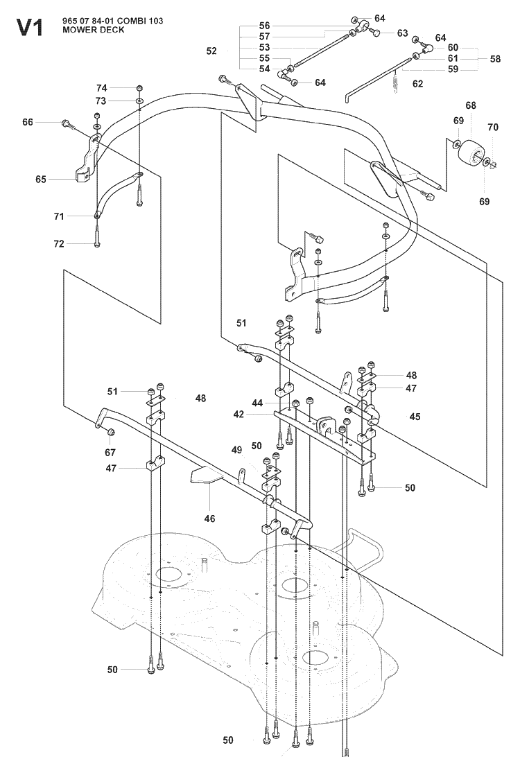 Mower Deck / Cutting Deck 2 Diagram and Parts List for RIDER175 (966828501)(2008-05) Husqvarna Lawn Mower