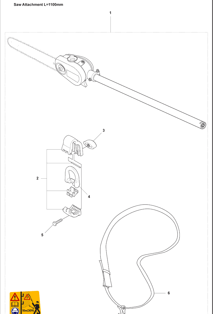 Saw Attachment-1100mm Diagram and Parts List for 327P4 2008-03 Husqvarna Pole Saw