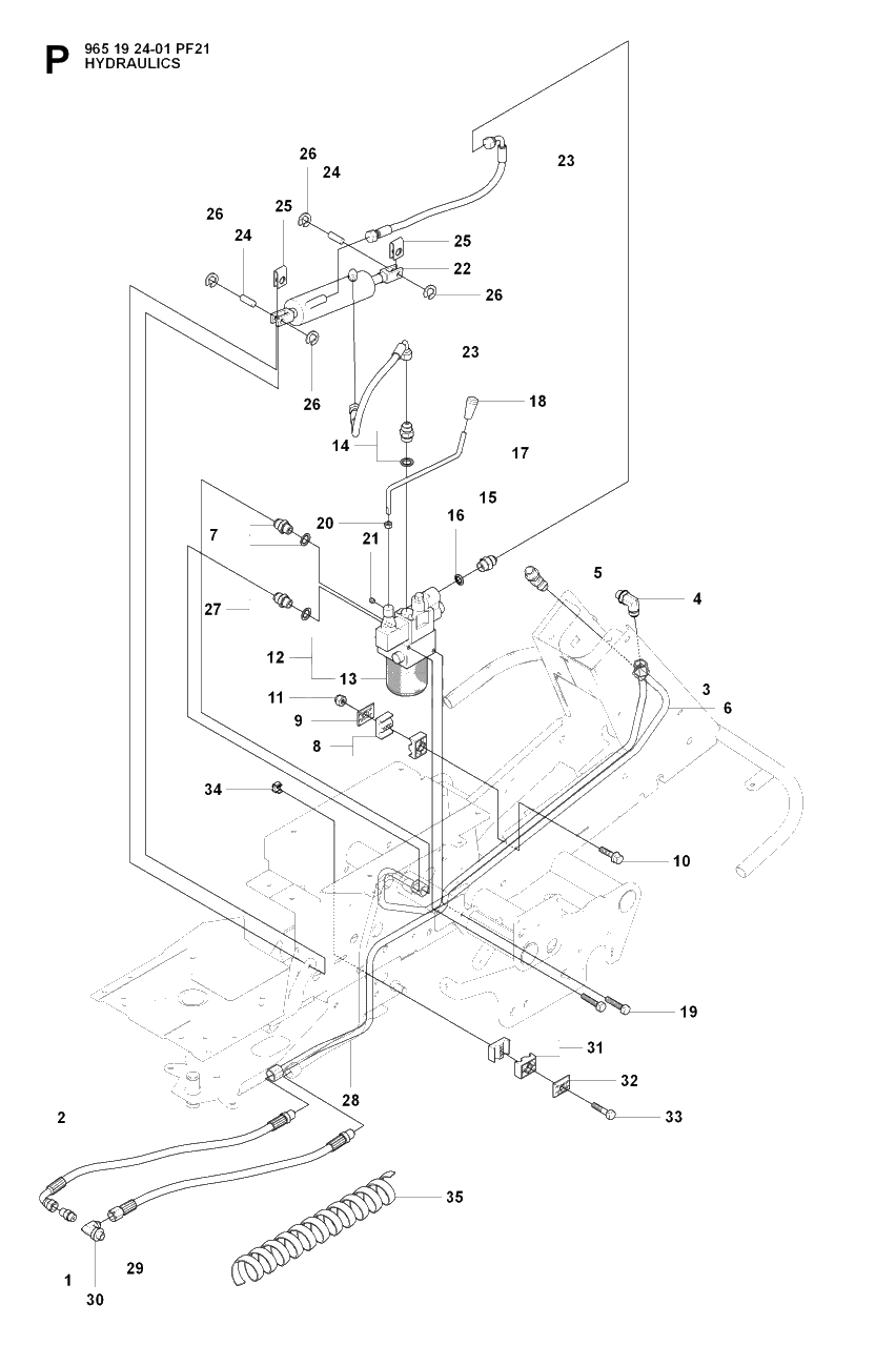 Hydraulic Pump - Motor Diagram and Parts List for PF21AWD (965192501)(2008-03) Husqvarna Lawn Tractor