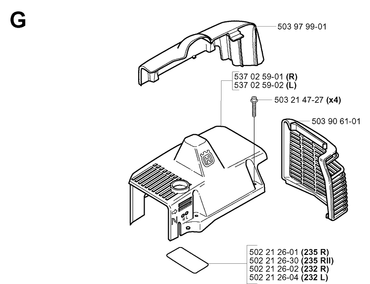 Cylinder Cover Diagram and Parts List for 232L 20060100001-20070100000 Husqvarna Edger