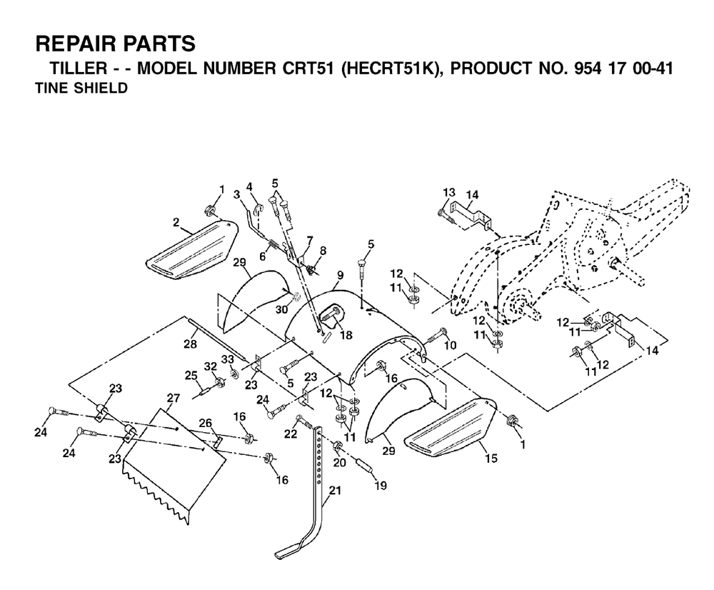 Tine Shield Diagram and Parts List for CRT51 (954170041-K)(2002-03) Husqvarna Tiller