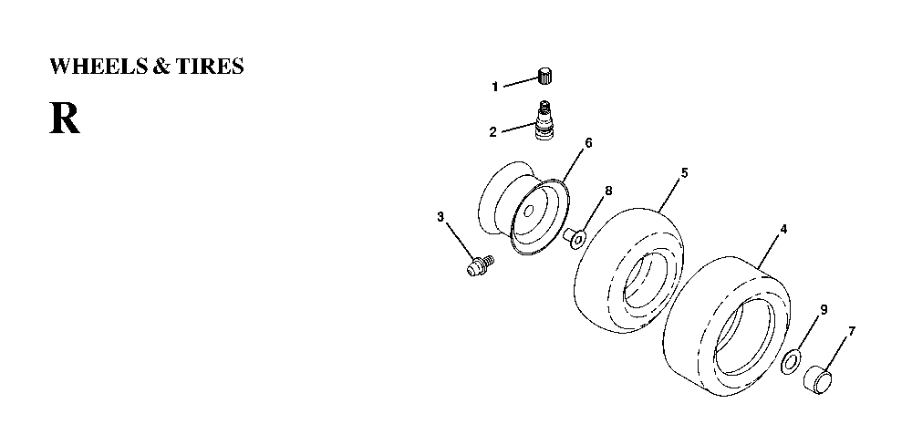 Wheels And Tires Diagram and Parts List for LTH130 (HE13H36D, 954820001)(1997-03) Husqvarna Lawn Tractor