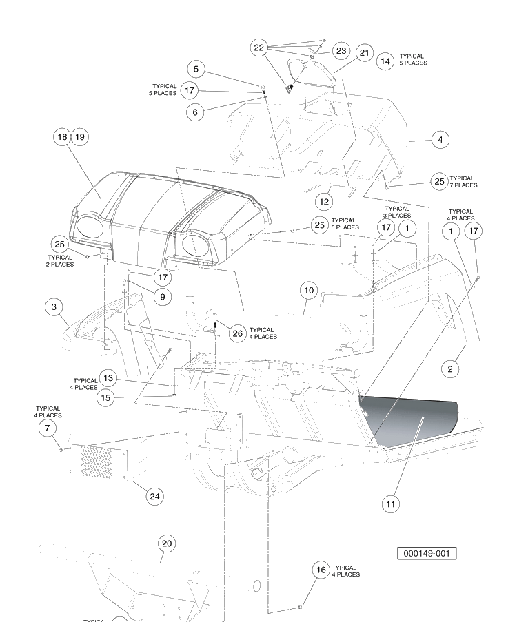 Front Body Trim, Diesel Vehicles Diagram and Parts List for HUV4420G 2006-11 Husqvarna Lawn Tractor