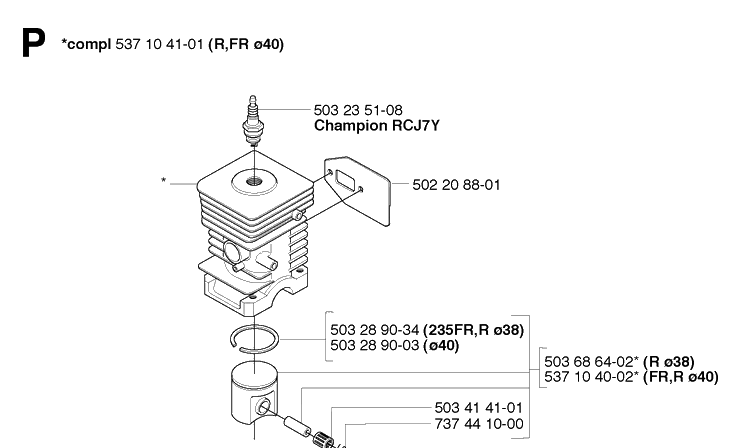 Cylinder Piston Diagram and Parts List for 235R  Husqvarna Brush Cutter