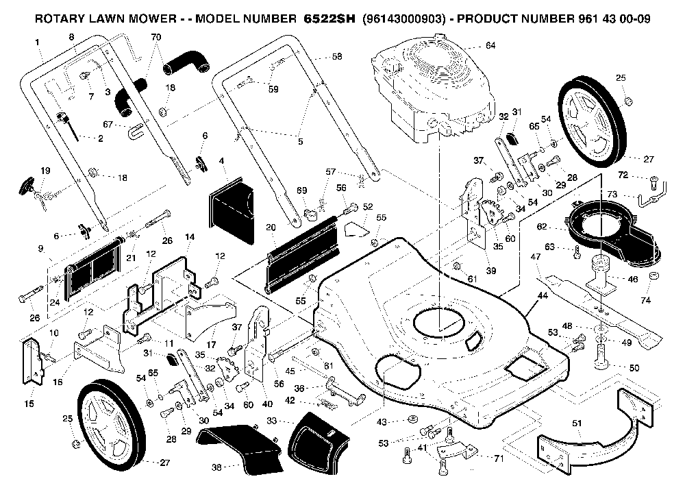 Repair Parts Diagram and Parts List for 6522SH (96143000903)(2006-01) Husqvarna Lawn Mower