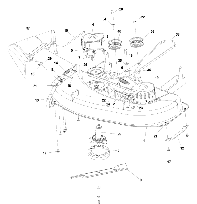 Deck Assembly 38 Inch Diagram and Parts List for CZ3815 (968999245)(2006-08) Husqvarna Lawn Mower