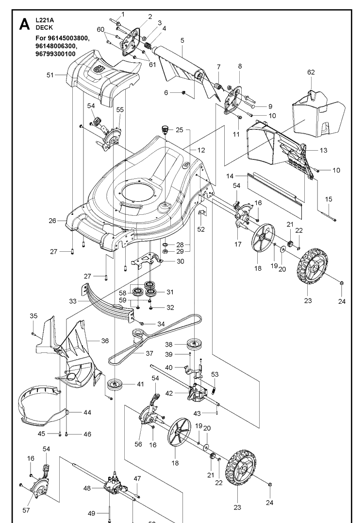 Mower Deck / Cutting Deck 2 Diagram and Parts List for L221A  Husqvarna Lawn Mower
