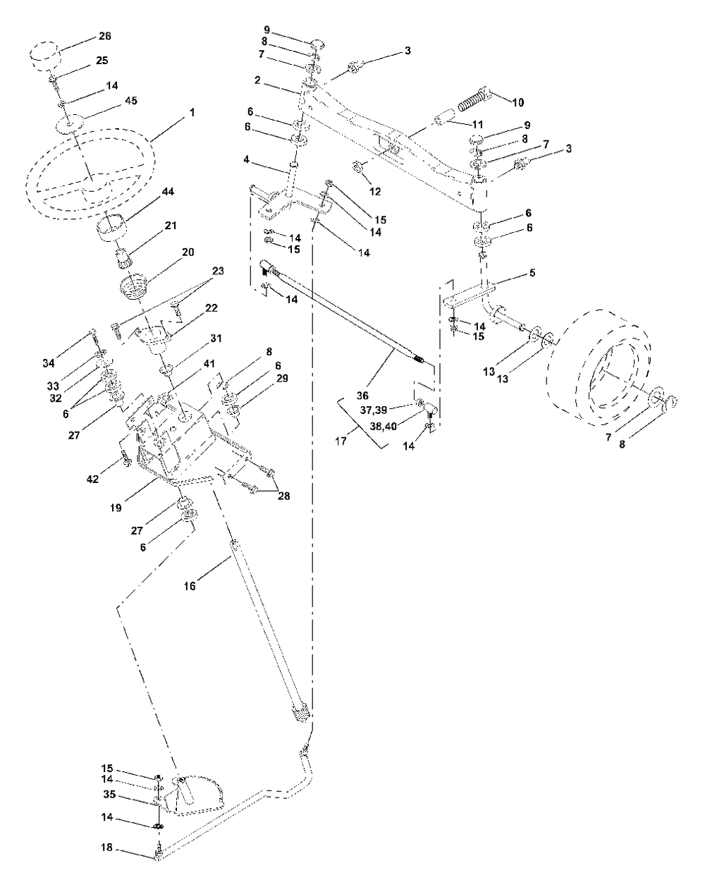Steering Assembly Diagram and Parts List for GTH2550 (954567109-B)(2001-02) Husqvarna Lawn Tractor