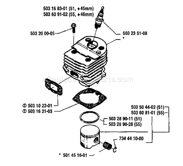 Page H Diagram and Parts List for 51 1990-01 Husqvarna Chainsaw