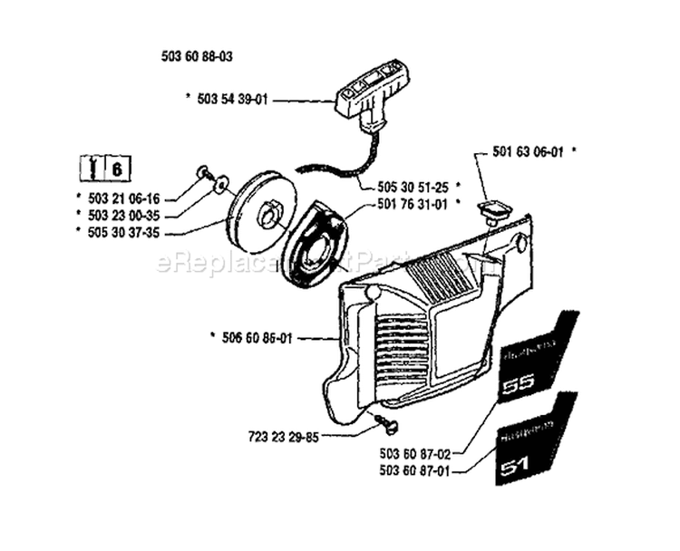 Page K Diagram and Parts List for 51 1991-10 Husqvarna Chainsaw