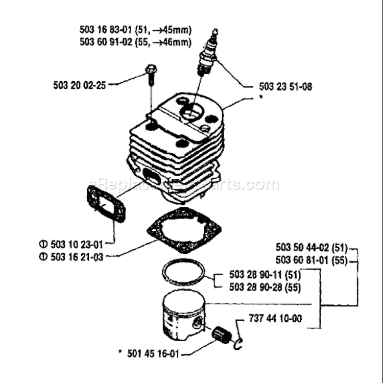 Page J Diagram and Parts List for 51 1991-10 Husqvarna Chainsaw