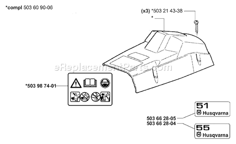 Page K Diagram and Parts List for 55 2000-05 Husqvarna Chainsaw
