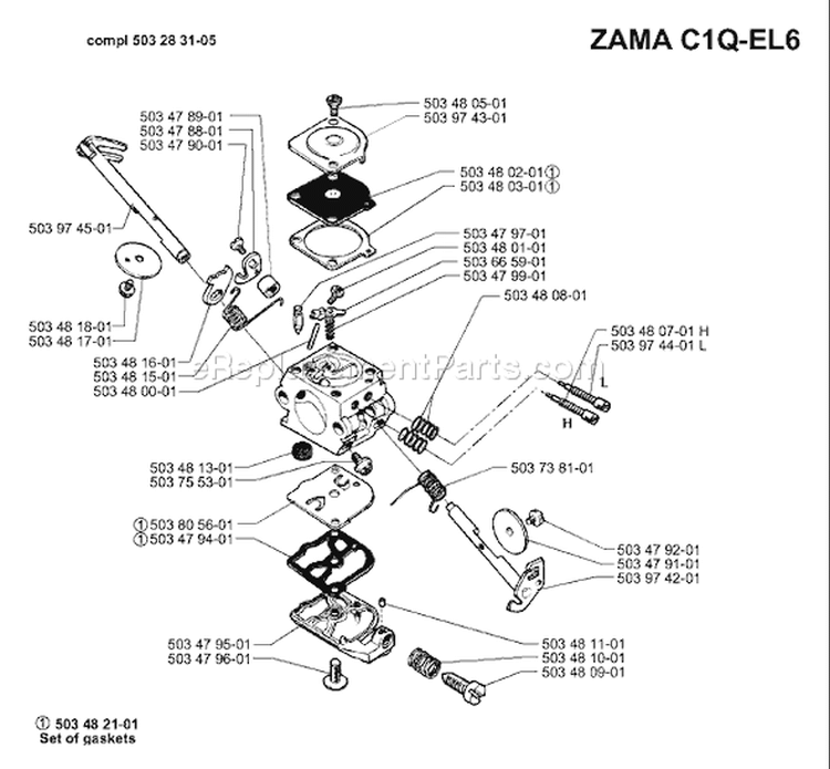 Page C Diagram and Parts List for 51 1998-06 Husqvarna Chainsaw