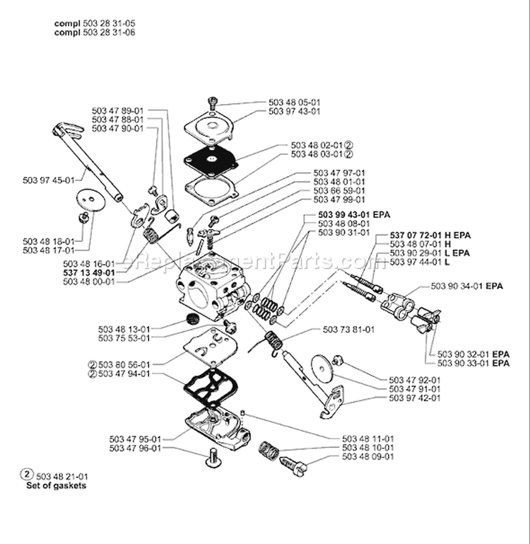 Page B Diagram and Parts List for 51 2000-05 Husqvarna Chainsaw