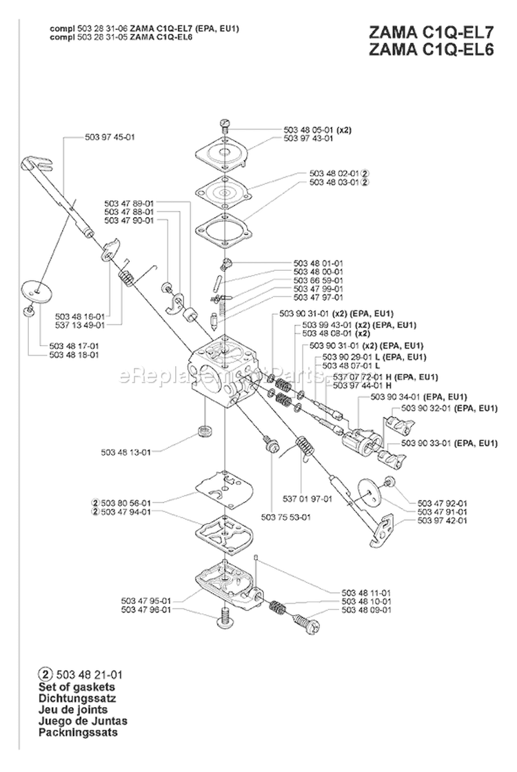Page B Diagram and Parts List for 55EU1 55 EU1 2007-02 Husqvarna Chainsaw