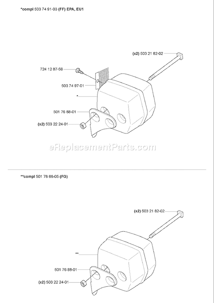 Page H Diagram and Parts List for 55EU1 55 EU1 2007-02 Husqvarna Chainsaw
