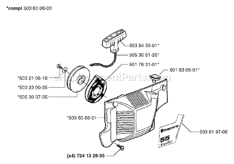Page I Diagram and Parts List for 55RANCHEREPA 55 Rancher EPA 1998-08 Husqvarna Chainsaw