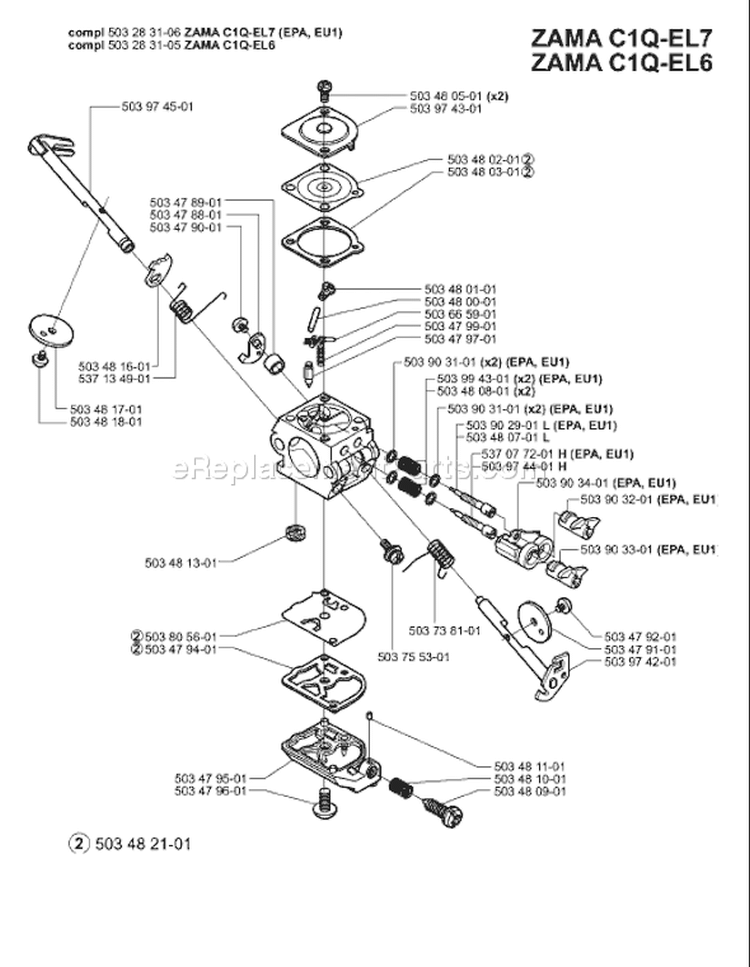 Page C Diagram and Parts List for 55EU1 55 EU1 2006-02 Husqvarna Chainsaw