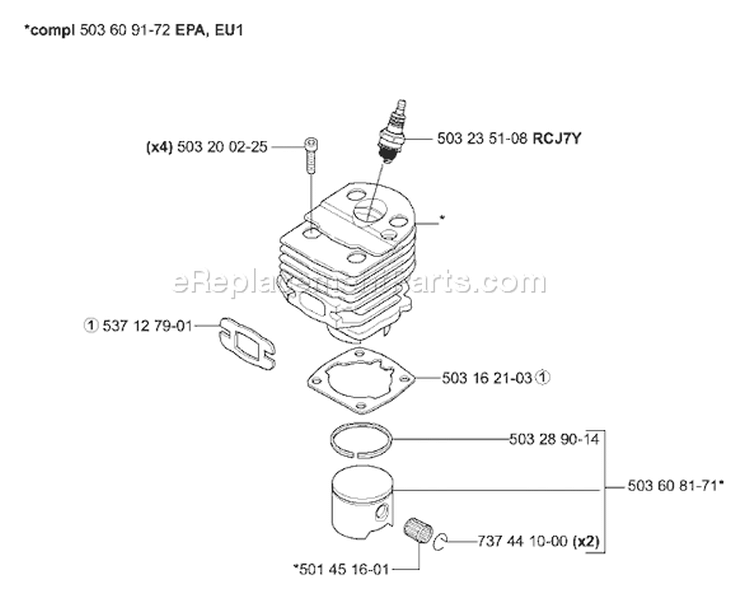 Page J Diagram and Parts List for 55EU1 55 EU1 2006-02 Husqvarna Chainsaw