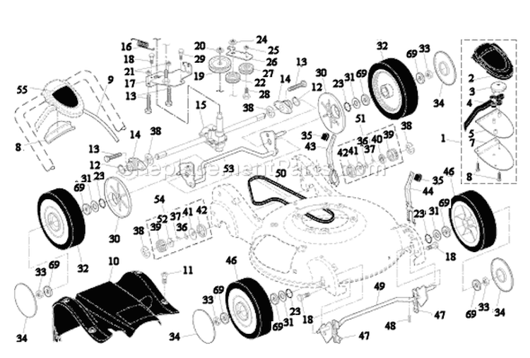 Page A Diagram and Parts List for 55R21HV 55 R 21 HV 96143000501 -2005-02 Husqvarna Lawn Mower