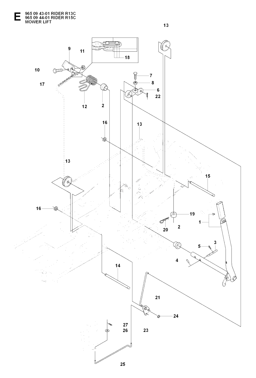 Mower Lift / Deck Lift Diagram and Parts List for R13C (965094301)(2007-01) Husqvarna Lawn Tractor