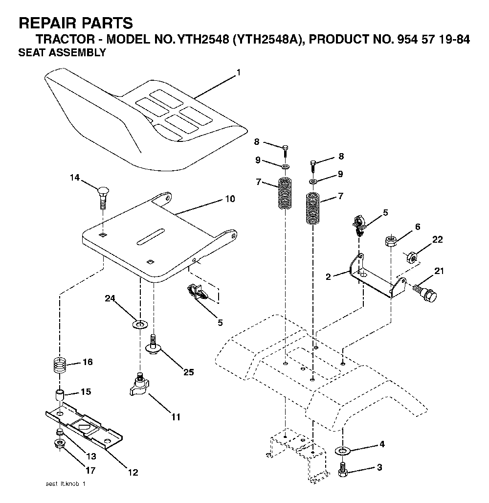 Seat Diagram and Parts List for YTH2548A954571984 2004-06 Husqvarna Lawn Tractor