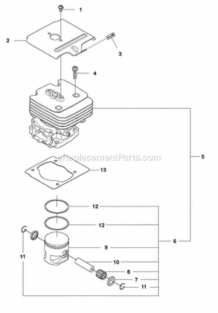 Cylinder Piston Diagram and Parts List for 560BTS 2011-10 Husqvarna Leaf Blower / Vacuum