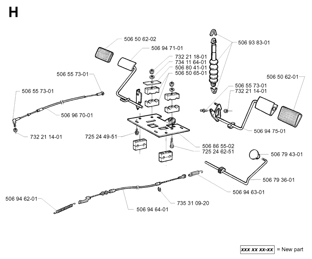 Pedals Diagram and Parts List for PF18 2000-02 Husqvarna Lawn Tractor