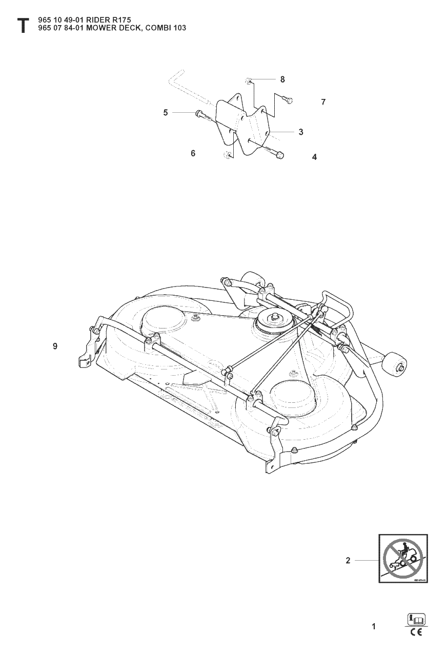 Mower Deck / Cutting Deck Diagram and Parts List for R175 (965104901)(2008-06) Husqvarna Lawn Tractor