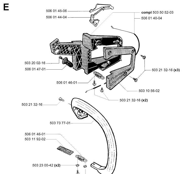Handle Diagram and Parts List for 40 20013500001-Current Husqvarna Chainsaw