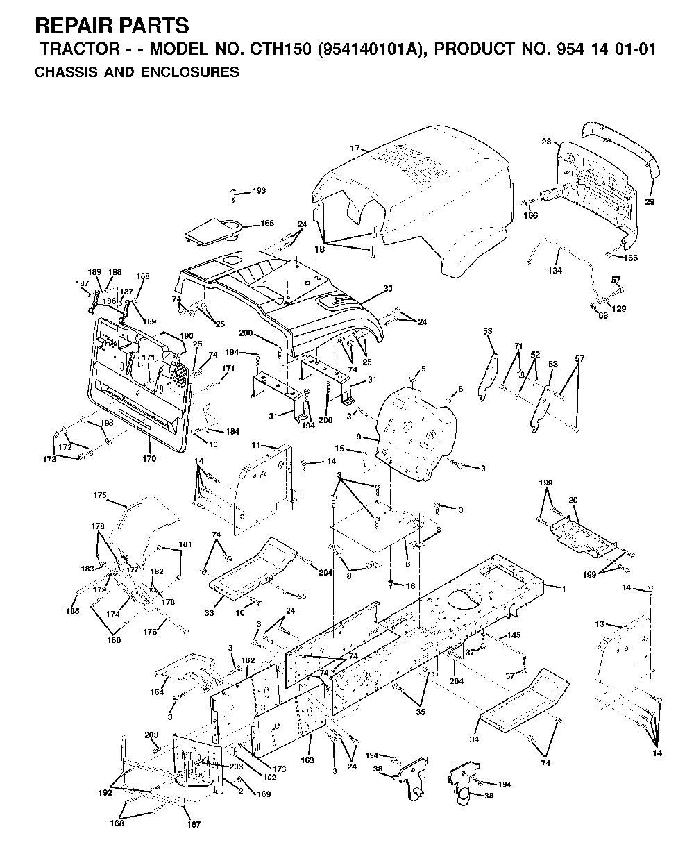 Chassis And Enclosures Diagram and Parts List for CTH150 (954140101A)(1999-10) Husqvarna Lawn Tractor