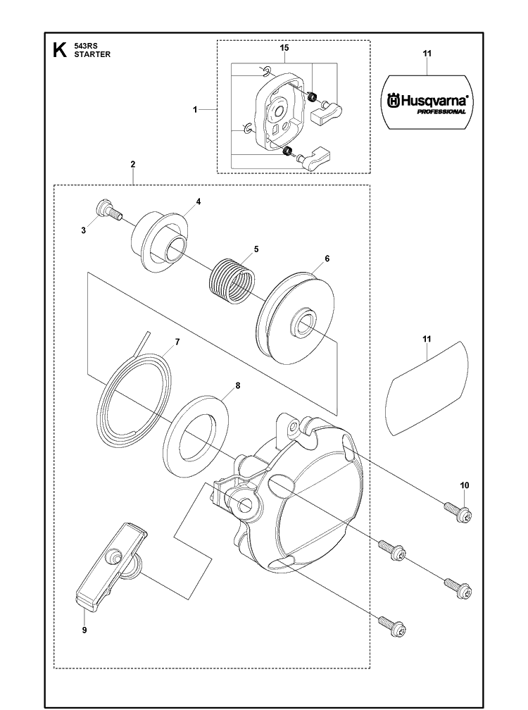 Starter Diagram and Parts List for 543RS (967348201)(20192200001-Current) Husqvarna Brush Cutter