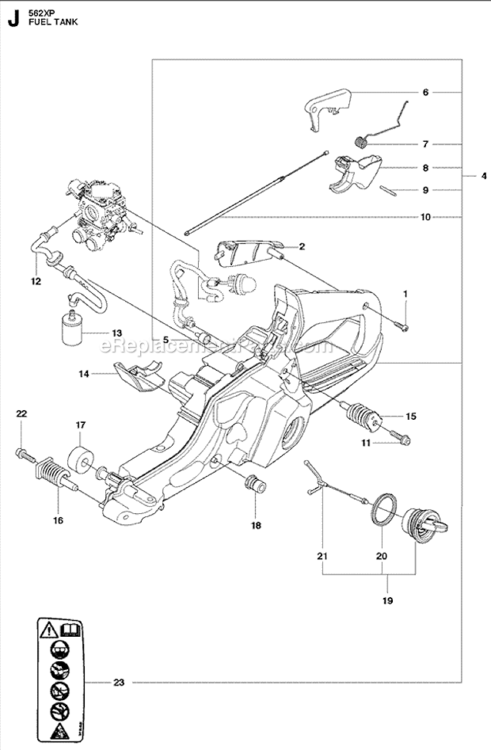 Page J Diagram and Parts List for 562XP  Husqvarna Chainsaw